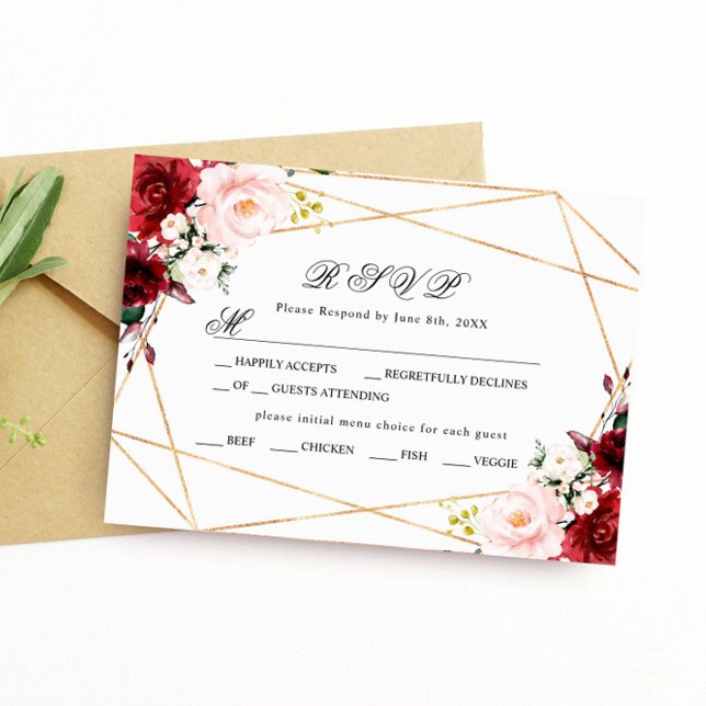 Placa RSVP de Casamento de Rosa de Blush Pink e Bu (Criador carregado)