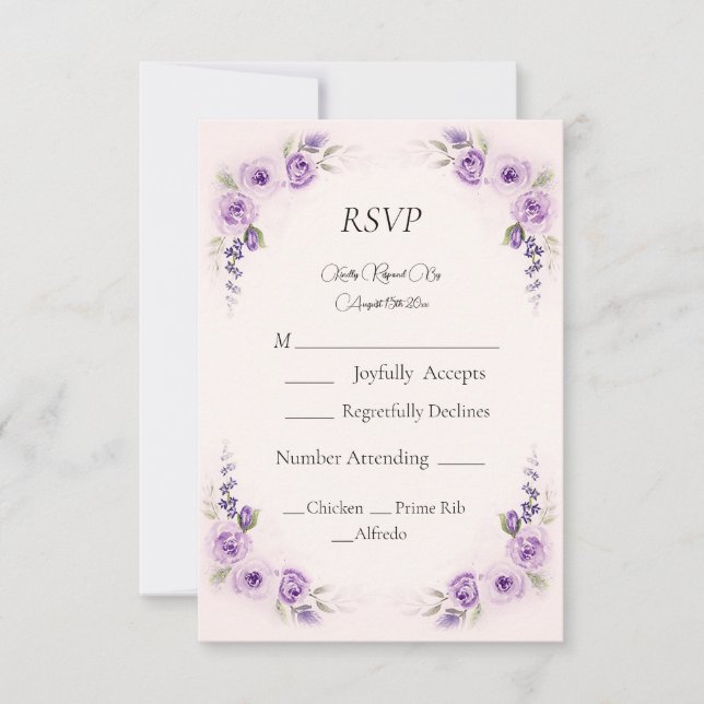 Placa RSVP de Casamento de Rosa de lavanda de de   (Frente)