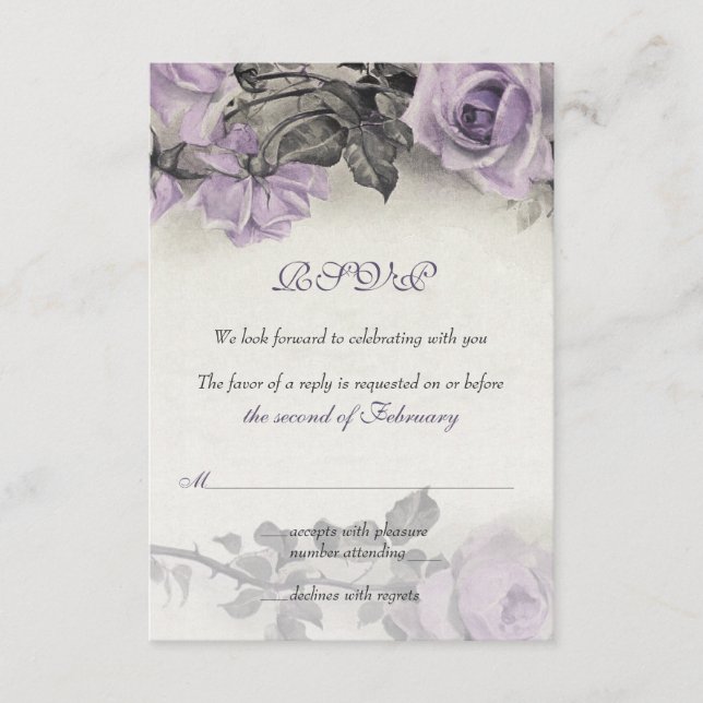 Placa RSVP de Casamento de Rosa de Purple da Sterl (Frente)