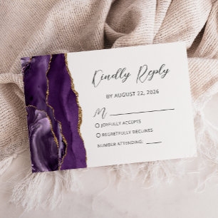 Placa RSVP de Casamento de Script Agate Dourado Ro