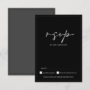 Placa RSVP de Casamento de Script Branco e Preto M