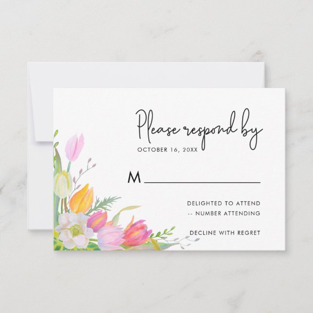 Placa RSVP de Casamento de Script de Tulip Rosa Wa (Frente)
