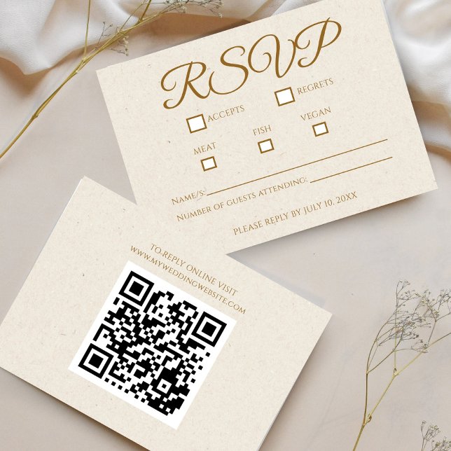 Placa RSVP de Casamento de Script Dourado Elegante (Elegant Gold Script Wedding RSVP Response Card)