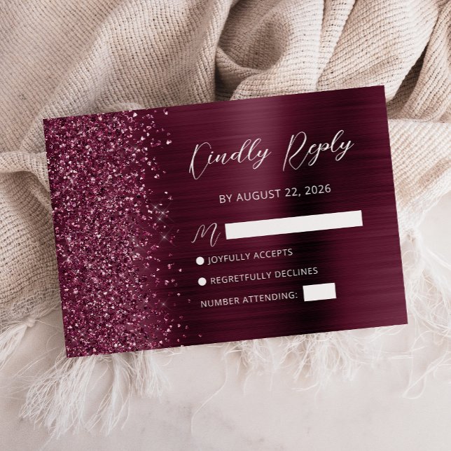 Placa RSVP de Casamento de Script Glam Glitter Bur (Criador carregado)