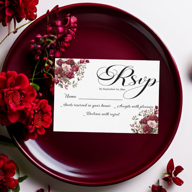 Placa RSVP de Casamento de Script Moderno Floral d (Criador carregado)