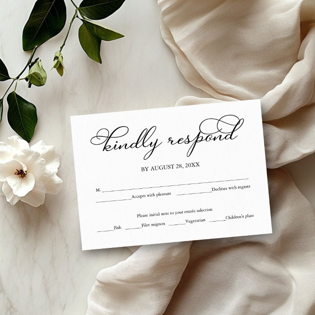 Placa RSVP de Casamento de Script Preto Elegante (Criador carregado)