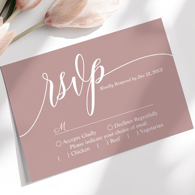 Placa RSVP de Casamento de Script Simples Dusty Ro (Criador carregado)