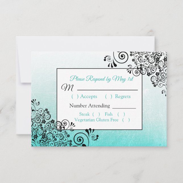 Placa RSVP de Casamento de Textura Negra Teal (Frente)
