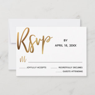Placa RSVP de Casamento de Tipografia Dourada Mín