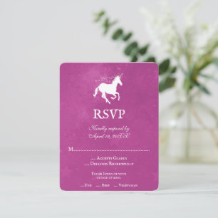 Placa RSVP de Casamento de Unicórnio Magenta