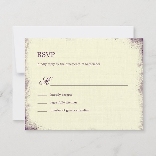 Placa RSVP de Casamento de Vineyard Rustic - Roxo (Frente)