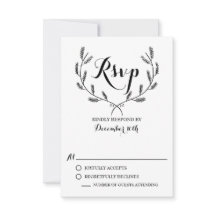 Placa RSVP de Casamento de Wreath de inverno preto