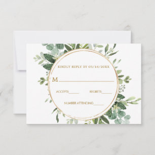 Placa RSVP de Casamento de Wreath Dourada Botânica