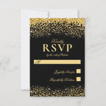 Placa RSVP de Casamento Dourado de Lixo Preto de L