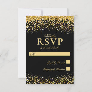 Placa RSVP de Casamento Dourado de Lixo Preto de L