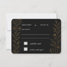 Placa RSVP de Casamento Dourado e Preto