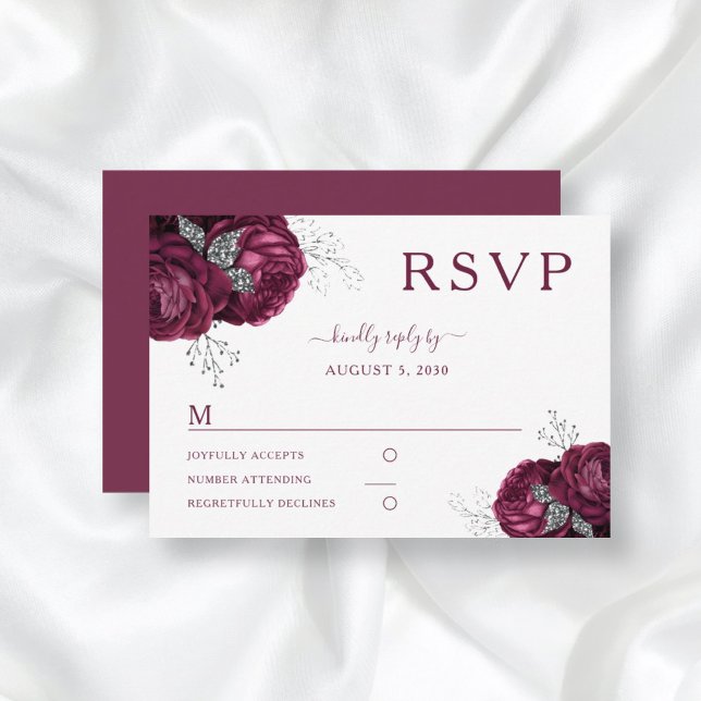 Placa RSVP de Casamento Elegante de Rosas Borgonha (Criador carregado)