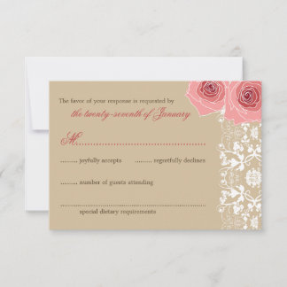 Placa RSVP de Casamento Elegante Lace Lace Roses R
