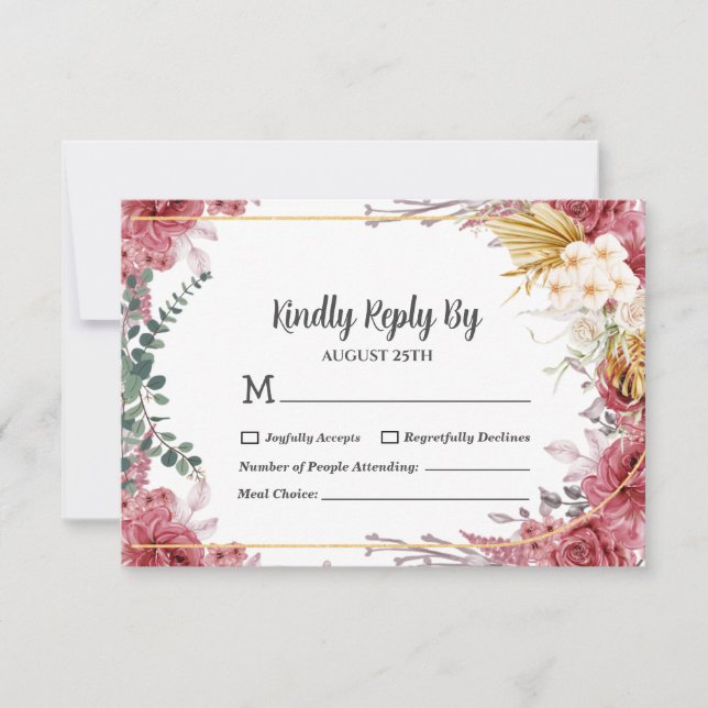 Placa RSVP de Casamento Eucalyptus Dourado Floral  (Frente)