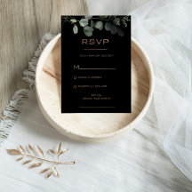 Placa RSVP de Casamento Eucalyptus Mínimo Preto Fo
