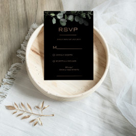 Placa RSVP de Casamento Eucalyptus Mínimo Preto Fo