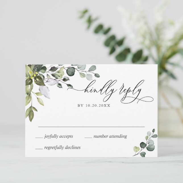 Placa RSVP de Casamento Eucalyptus Simples Elegant (Em pé/Frente)
