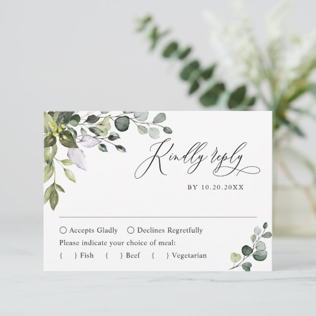 Placa RSVP de Casamento Eucalyptus Simples Elegant (Em pé/Frente)