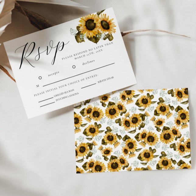 Placa RSVP de Casamento Floral Amarelo Sunflower (Criador carregado)