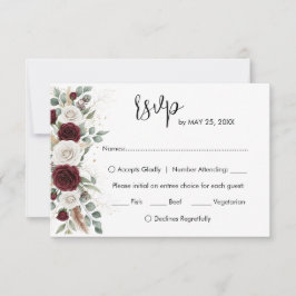 Placa RSVP de Casamento Floral Burgundy Blush