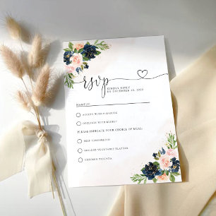 Placa RSVP de Casamento Floral Cor-de-Rosa e marin