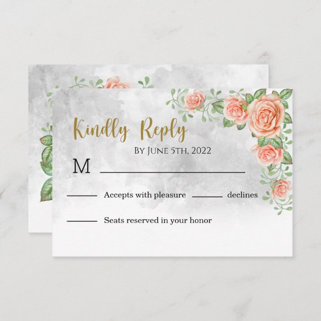 Placa RSVP de Casamento Floral Cor-de-Rosa Esbranq (Frente/Verso)