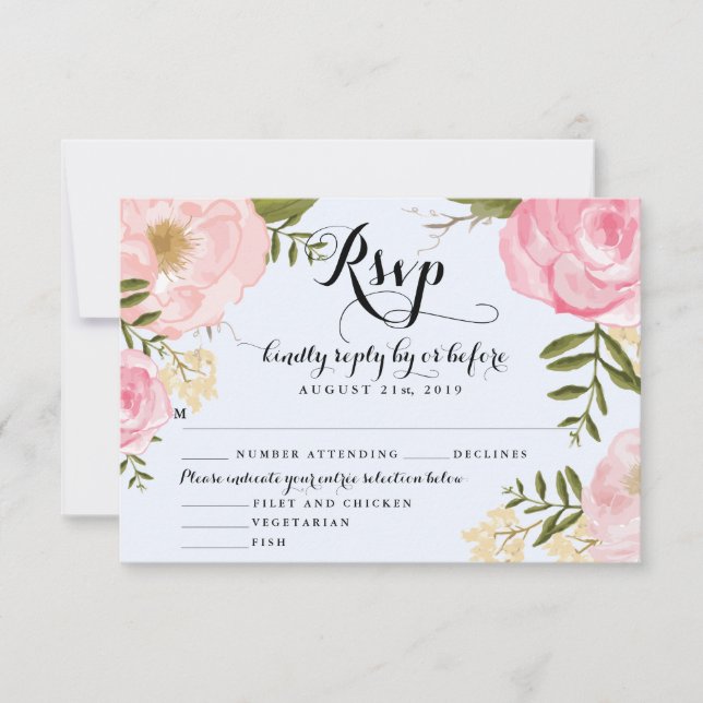 Placa RSVP de Casamento Floral Cor-de-Rosa Moderna (Frente)