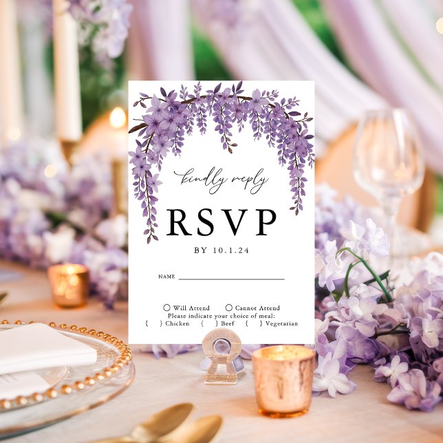 Placa RSVP de Casamento Floral da Seção de Wisteri (Criador carregado)