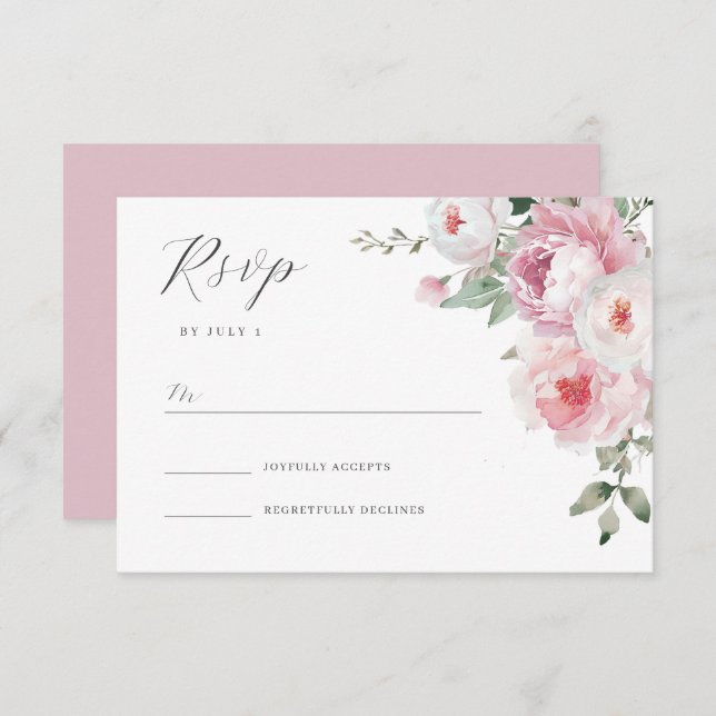 Placa RSVP de Casamento Floral de Blush e Rosa Bot (Frente/Verso)