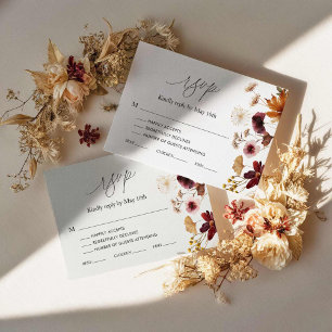 Placa RSVP de Casamento Floral de Boho de Folha Bu