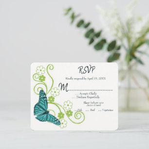 Placa RSVP de Casamento Floral de Borboleta Teal