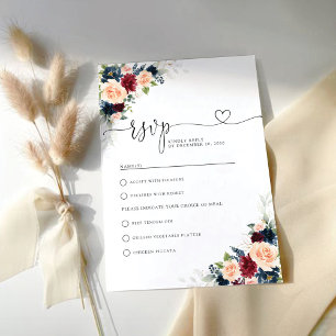 Placa RSVP de Casamento Floral de Borgonha e Marin
