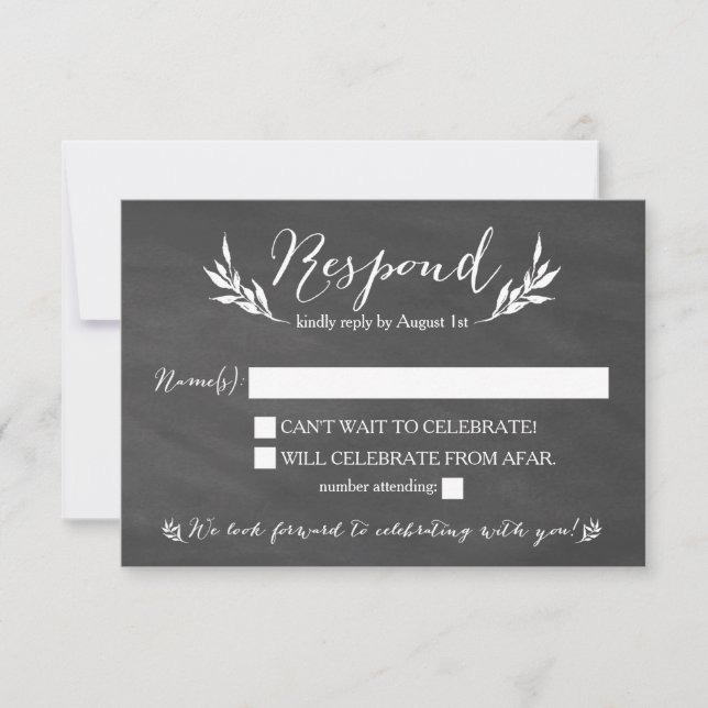 Placa RSVP de Casamento Floral de Chalkboard Preta (Frente)