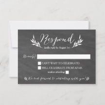 Placa RSVP de Casamento Floral de Chalkboard Preta