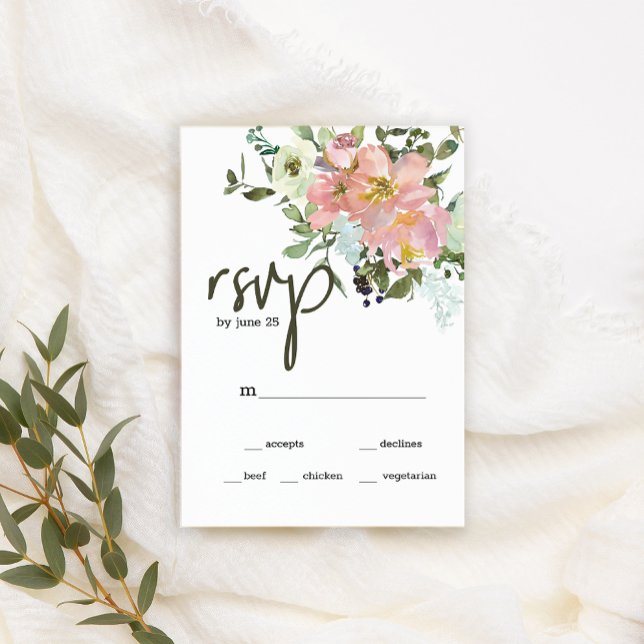 Placa RSVP de Casamento Floral de Eggshell e Blush (Criador carregado)