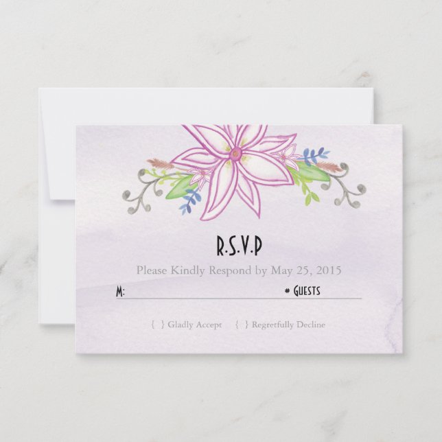 Placa RSVP de Casamento Floral de Mola d'Água Púrp (Frente)