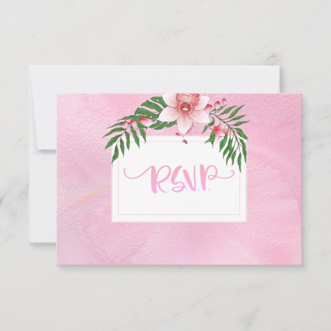 Placa RSVP De Casamento Floral De Orquídea Rosa E  (Frente)