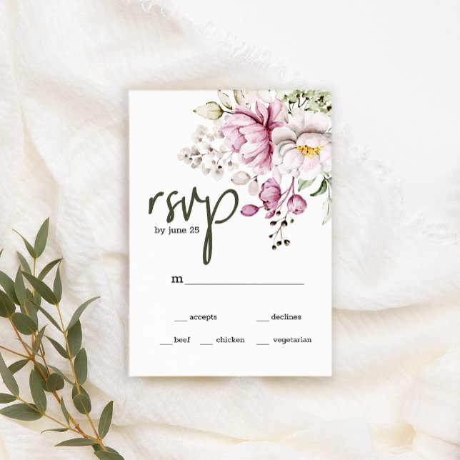 Placa RSVP de Casamento Floral de Peonies Rosa Bur (Criador carregado)