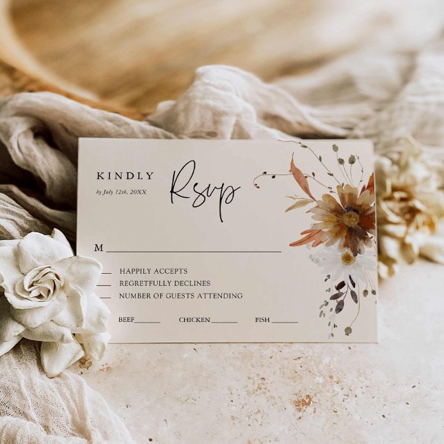 Placa RSVP de Casamento Floral de Queda (Rustic boho floral wedding Rsvp card)