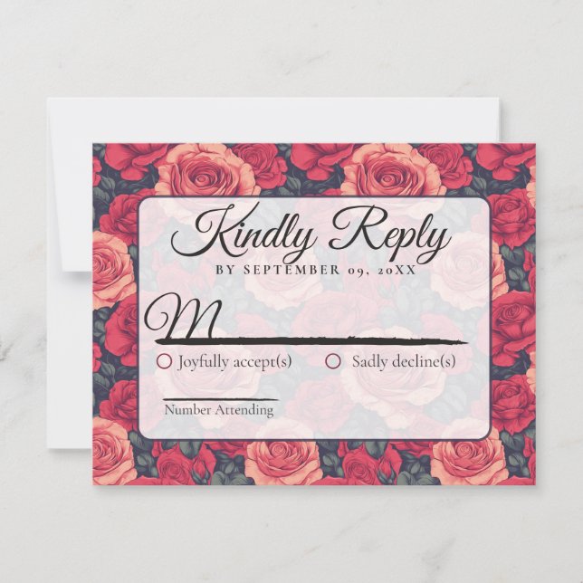 Placa Rsvp De Casamento Floral De Rosa (Frente)