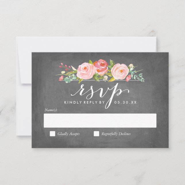 Placa RSVP de Casamento Floral de rosa Garden (Frente)