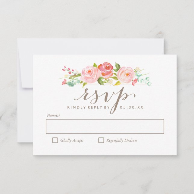 Placa RSVP de Casamento Floral de rosa Garden (Frente)