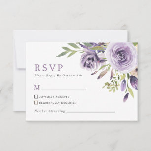 Placa RSVP de Casamento Floral de Rosa púrpura