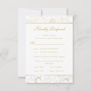 Placa RSVP de Casamento Floral do Ouro Elegante