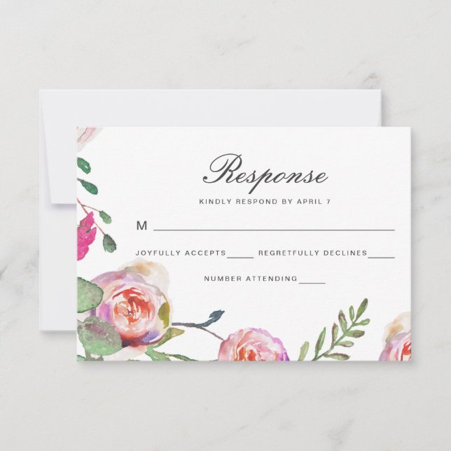 Placa Rsvp de Casamento Floral e Pontos de Waterco (Frente)